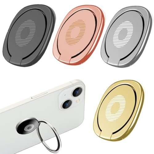 4 Pezzi Anello per Cellulare Dito 3mm Ultra Sottile, Anello Cellulare con Anello in Metallo, Anello Supporto Ring Cellulare, Ring Stand Holder per tutti i Smartphone