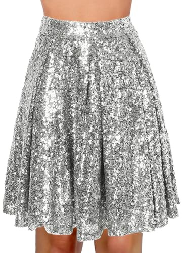 Stretchig bodycon minikjol med paljetter för kvinnor, vardaglig elastisk minikjolar, underkjol, kort balett, tutu, sexig gnistrande midja, elastisk stretch, utekväll, fest, klubb, korta kjolar, SILVER