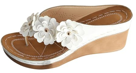 CEWIFO Ciabatte da Viaggio Pantofole Donna Estive Sandali Ciabatte Donna con Tacco a Cuneo e Stile Pesce per Estivo Casual (White, 37)