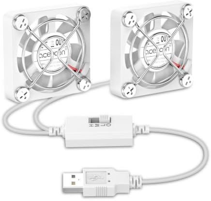 aceyoon Dual USB-fläkt 40 mm 5 V, dubbel miniPC-fläkt med 3 justerbara hastigheter 40 mm liten USB-datorfläkt för PS4/laptop/TV-box/AV-skåp/router, vit