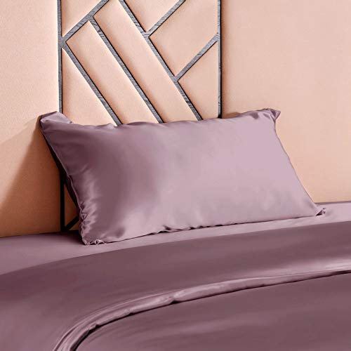 THXSILK 100% Seide Kopfkissenbezug 19 Momme Seide Kissenbezug Kissenhülle mit Reißverschluss - Seide Kissen Bezug - Super Weich und Glatt Seidenkissenbezug (40x80cm, Lila)