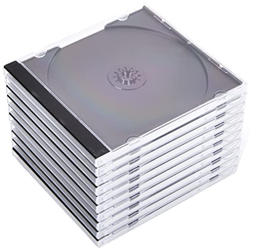 Hama CD-Leerhüllen 10 Stück (Jewel Case für CD/DVD/Blu-ray, Leerbox zur Archivierung, Aufbewahrung, Standard CD-Schutzhülle, Transport-Hülle) transparent-schwarz