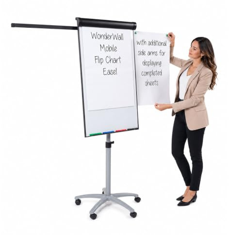Wonderwall Mobile Magnetic Flipchart Easel, A1, 100 x 68 mm, Black Frame
