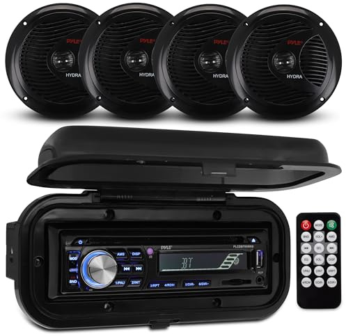 Pyle Wireless Bluetooth Marine Audio Stereo - Kit w/ Single DIN Universal Size Radio Receiver, Hands-Free Calling, 6.5 Waterproof Speakers, CD Player, MP3/USB/SD Readers & AM/FM Radio