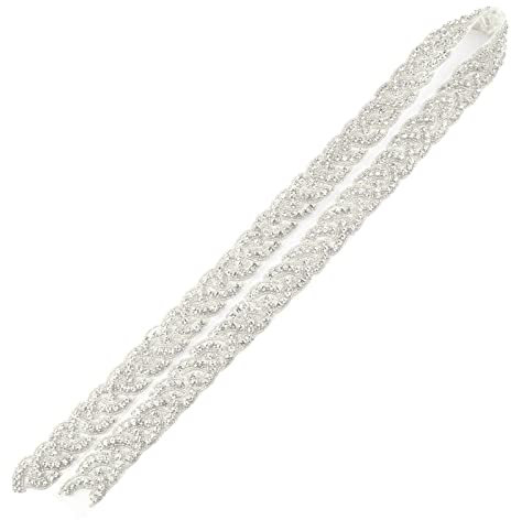 ShinyBeauty Ivory Ribbon Wedding Dress Belt 2.5cm Width by 1 Yard Rhinestone Belt Crystal and Pearl Wedding Belt Diamante Bridal Belt Sash Belt RA027