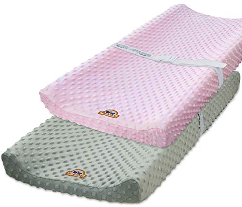 BlueSnail Ultra Soft Minky Dot Changing Pad Cover 2 Pack (Gray+Pink, 2 Pack)
