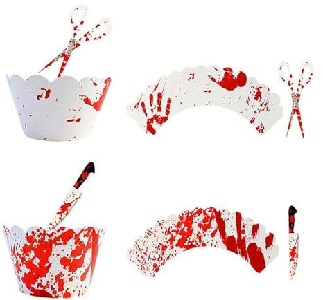 Soochat Lot de 24 décorations de cupcakes Halloween avec couteau et ciseaux pour décoration de fête d'Halloween