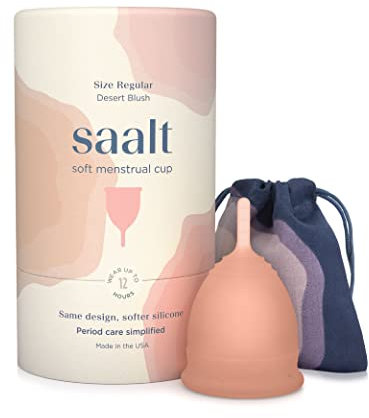 Saalt Soft Menstrual Cup - Super Soft and Flexible - Best Sensitive Cup - Wear for 12 Hours - Made in USA (Desert Blush, Regular)