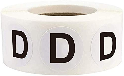 Etichette per inventario lettera D, etichette rotonde a pois da 2,5 cm, lettere maiuscole D, 500 adesivi (nero, D, 2,5 cm D)