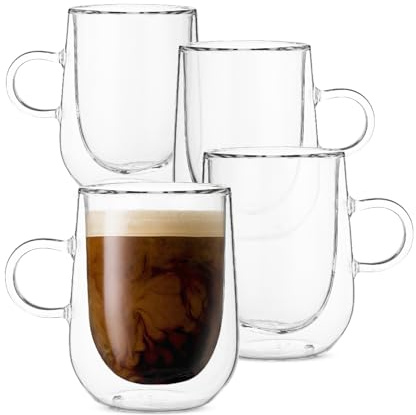 BTaT- Double Walled Espresso Cups, 5 oz, Set of 4, Clear Coffee Mugs, Double Wall Insulated Espresso Cups, Small Coffee Mugs for Tea, Lattes, Macchiatos, Hot & Cold Beverages