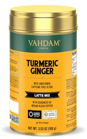 VAHDAM Turmeric Ginger Latte Mix (100g, 40 Cups) | Caffeine-Free Golden Milk Powder with Turmeric & Ginger | 100% Natural | Brew Hot, Iced, or as a Latte