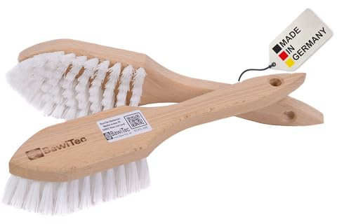 2 Stielbürsten BawiTec Reinigungsbürsten Handbürste 265 mm ppn-weiß mit Borsten Rand (Bart) Universal Scheuerbürste Spitze Form Holzgriff
