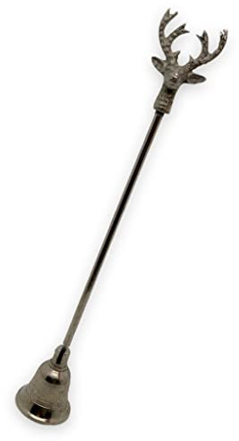 MIJOMA Kerzenlöscher aus Metall mit langem Griff und Gelenk – Dochtlöscher Kerzenwerkzeug zum sicheren Löschen von Kerzen in Gläsern & Windlichtern – stilvolles Design, 24 cm (Silber - Hirschkopf)