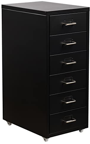 HollyHOME Mobiler Aktenschrank mit 6 Schubladen, rollender Aktenorganisator, Aufbewahrungsschrank aus Metall mit Rollen für Zuhause, Büro und Schule, Schwarz