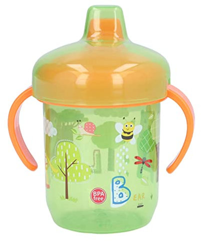 Green Cartoon Tiermuster 260 ml Cup Trinklernbecher Kinder,Learner Cup Sippy Cup,Baby Lernbecher Langlebig und Hygienisch,Schnabeltasse Baby Leak-Proof Silicone Spout