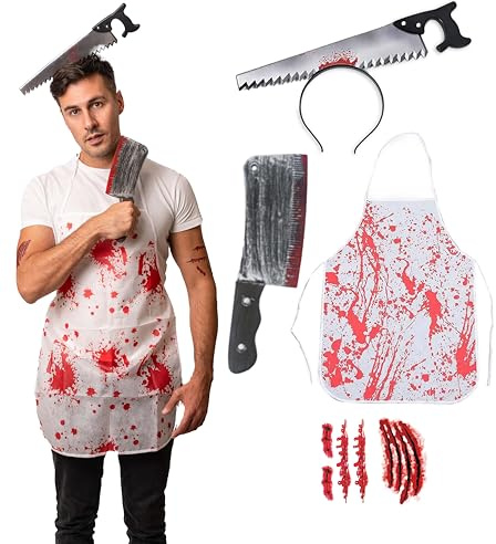 5 pcs Saw Butcher Costume - Halloween Costumes For Men - Adult & Teen One Size Fits All - 2024 Trending Fancy Dress - UK Based Brand