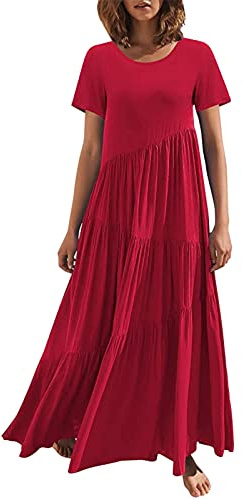 Cocila Abiti Donna Eleganti Maxi Abito Estivo da Donna a Strati Floreali Abito Lungo Bohémien Manica Corta Casual Vestiti Invernali Maglione