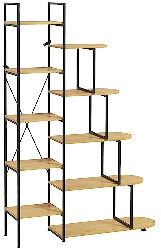 HOMCOM Estantería librería de 10 niveles, estilo industrial en aglomerado y acero, 111,5x32x170 cm, color negro y madera