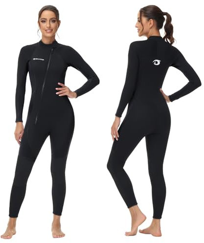 Owntop Damen Neoprenanzug 3/2mm - Vorderer Reißverschluss Voll Tauchanzüge, Stretch Pro Neopren-Nassanzug Thermische Volle Länge Tauchhaut zum Surfen Schnorcheln, Damen Schwarz L