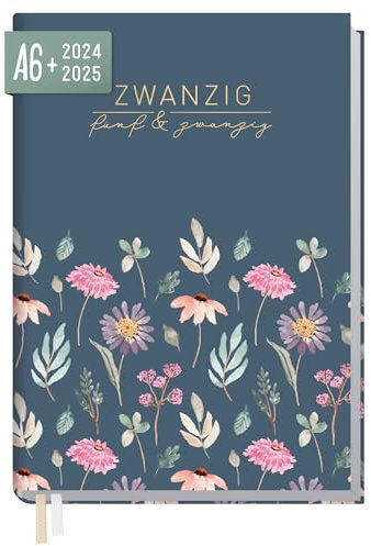 Häfft® Chäff-Timer Mini Taschenkalender 2024/2025 A6+ Flying Flowers Terminplaner klein mit 1 Woche auf 2 Seiten, Wochenplaner, Organizer - nachhaltig & klimafreundlich