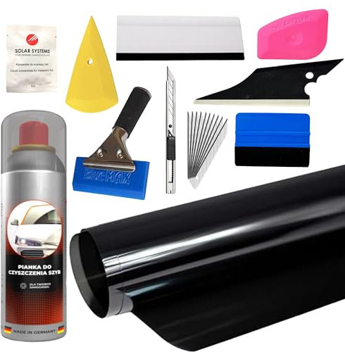 Solar Systems Panthera Scheibentönungsfolie 275c mit professionellem 10-teiligem Montagekit - Tönungsfolie für Auto Scheiben - Sonnenschutz Auto 75% Schwarz 50x300cm