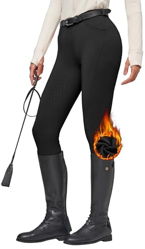 WILLIT Ridbyxor för kvinnor, vinter, fodrade ridbyxor, fleece, ridleggings, silikon, helsits, ridsport, termobyxor med fickor, bälteslingor, svart, XS