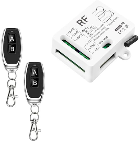 Tedeligo 433mhz Commutateur De Telécommande Sans Fil, 2 Canaux DC 7V 12V 24V 36V 48V AC12V 24V 36V 10A Relais Récepteur Avec 2 Emetteur pour éclairage motorisation de portail système de porte garage