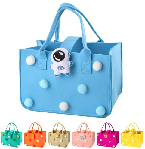 Filztasche Einkaufstasche, FainFun 30 * 20 * 18 cm Filztaschen Mädchen, Kleine Filztasche, Filzkorb Einkaufen, Filz Einkaufstasche Mit Griff zur Aufbewahrung von Snacks, Lunchboxen (Himmelblau)