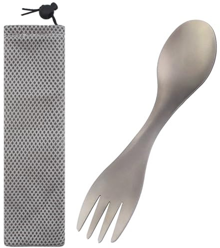 Göffel Titan,Spork,Titan Besteck,Outdoor Besteck,Titan Göffel,Camping Besteck,Reisebesteck,Titanium Löffel,mit Bestecktasche,Tragbare,Ultraleichtem,für Outdoor,Camping,Picknick,Reisen