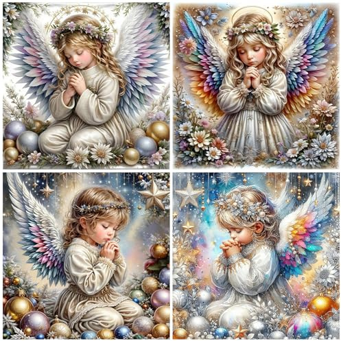 SHEGZHUC Confezione da 4 angeli per pittura con diamanti, 30 x 30 cm, angelo custode per pittura con diamanti, fate ed elfi per ragazze, mosaico con diamanti, pittura artistica, punto croce
