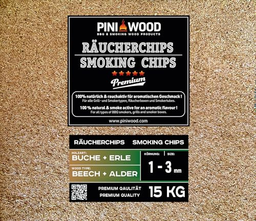 PINI 15 Kg Räucherchips Buche und Erle gemischt 1-3 mm Smoking Dust Räucherspäne