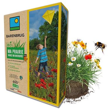 BARENBRUG - Prairie Vivace Biodiversifiée BIO - Facile à Installer - Favorise la Biodiversité - Entretien Réduit - Refuge Naturel Animaux pour Protection contre Ravageurs - Fabriqué en France - 3KG