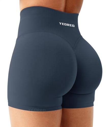 YEOREO Workout Shorts Women Butt Lifting 4.5 Seamless Invisible Scrunch High Waist Gym Tummy Control Biker Shorts Sport Short Deep Navy S