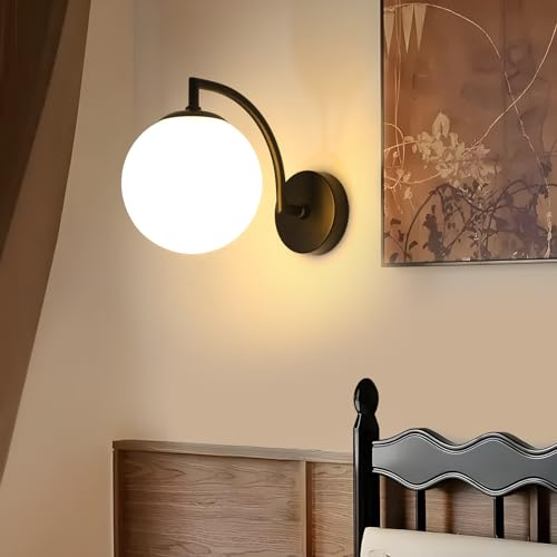 DELIPOP Applique Murale Intérieure Vintage, Noir Moderne E27 Lampe Murale Globe en Verre 15CM, Luminaires Intérieur Pour Salon Chambre Couloir Café Escalier