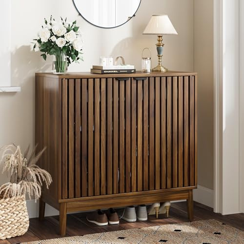 Kiasthome Schuhschrank mit verstellbaren Regalen, Holzerner Schuhorganizer (Walnuss, 80B)