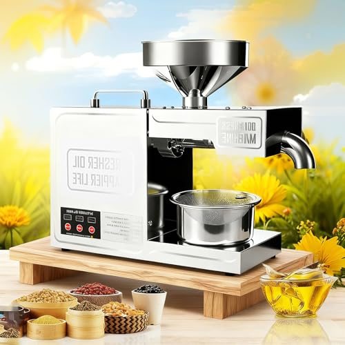 Pressa per Olio Elettrica Automatica, Spremitore Olio A Freddo per Casa, Alto Rendimento Petrolio con Controllo Temperatura, Estrattore per Olio di Noci in Acciaio Inossidabile