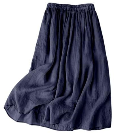 JokeLomple Gonna Midi Estiva in Lino Tinta Unita da Donna con Elastico in Vita ed Elegante