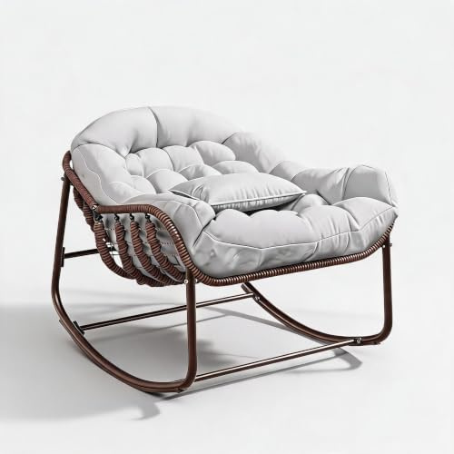 Euker Chaise à Bascule Papasan XXL Rotin PE, Coussin Anti-UV, 136 kg, Extérieur
