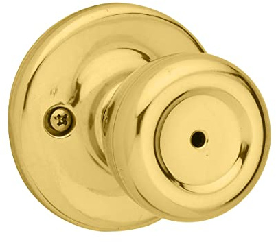 Kwikset Mobile Home Interior Privacy Door Knob with Lock, Door Handle For Bathroom and Bedroom, Polished Brass Keyless Turn Lock Doorknob