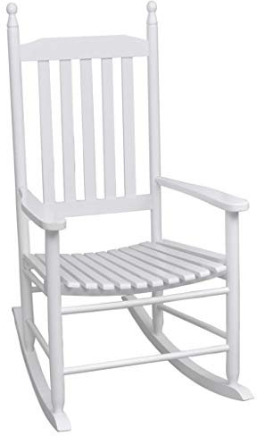 yorten Garten Schaukelstuhl mit gebogener Sitzfläche Weiß Holz Gartenstuhl Relax Sessel Hartholz 60,5 x 82 x 114 cm (B x T x H)