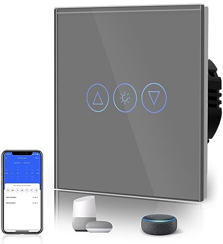 BSEED Interrupteur Tactile Dimmer, Interupteur Intelligent WiFi Variateur avec lumières LED, Nécessite Un Fil Neutre, Interrupteur Mural en Verre, 1 Gang 1 Voie Gris, Compatible avec Alexa/Google