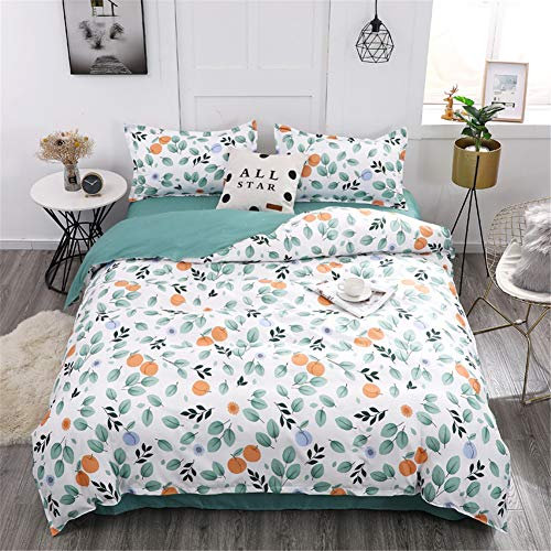 Treer 4 Piece Duvet Cover Sets, Print Microfiber Bedding Set with 1 Zipper Quilt Cover, 1 Flat Sheet and 2 Pillowcases for Bedroom Single King Size Bed (Plant Leaves,200x230cm)