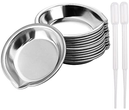 12 Pcs Makeup Mixing Palette, Paint Palette Stainless Steel Paint Tray with 2 Droppers for Watercolours Oil Water Paint (Diameter 1.97 in)