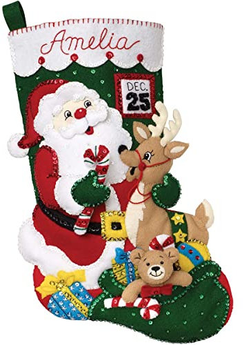 Bucilla Christmas, Santa and Friends 18 Felt Applique Stocking Making Kit, Perfect for DIY Holiday Needlepoint Arts and Crafts, 89330E, Cotton