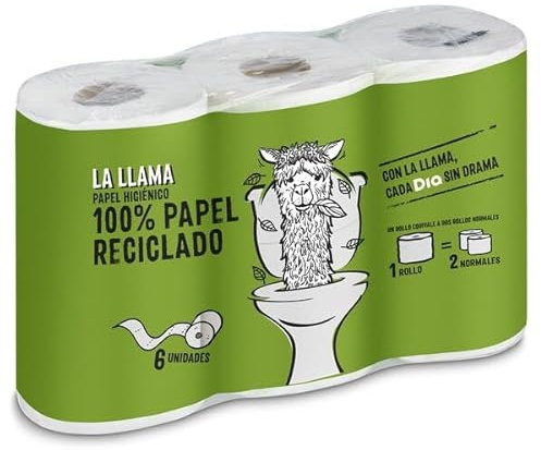 Papel higiénico compacto reciclado doble rollo La Llama Dia bolsa 6 unidades