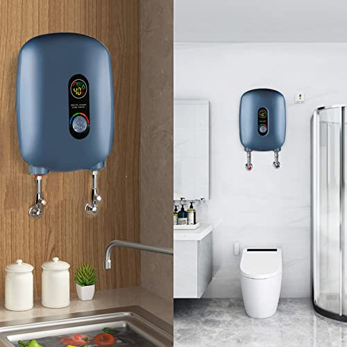 Mini Elektrische Durchlauferhitzer 220V 6500W,CEIEVER Mini Küche Durchlauferhitzer mit LED-Anzeige Dusche Durchlauferhitzer 35-55 ℃ Elektrischer Durchlauferhitzer für die Küchenreinigung(6500W blau)