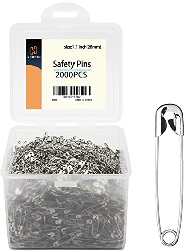 Vrupin 2000 Pieces - 1.1 inch 28mm Safety Pins Bulk Metal Small Safety Pins Sewing Accessories Kit for Baby Clothing Jewelry Making