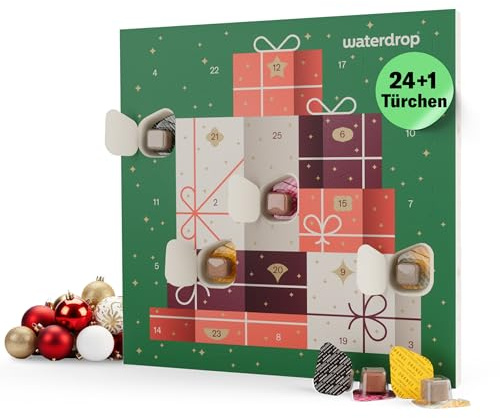 waterdrop® Calendario dell’Avvento 2025 – Mistery Box con 25 Sorprese Esclusive, Cubetti Aromatizzati per AcquaCalendario Avvento Unisex con Regali Donna Uomo, Idee Regalo di Natale,Buono Regalo