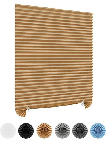 Window Blinds Cordless No Drill Cut to Size Clip On Stick On Self Adhesive Temporary Blinds Pleated Paper Blinds for Windows Doors Shades for Home Nursery Bedroom Kitchen Bathroom