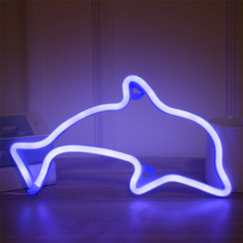 YATOSEEN Delfin Leuchtschilder, USB oder 3 AA Batterie betriebene Neon Lichter, LED Licht Kunst Wanddekoration für Schlafzimmer, Zimmer, Wanddekoration Bar Party Weihnachten Geburtstag